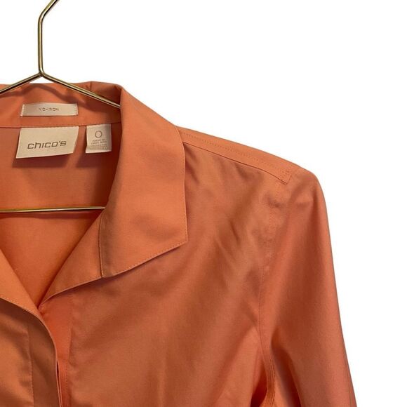 Chico's No Iron Peach Quarter Sleeve Button Down Shirt Size Small - Picture 2 of 7